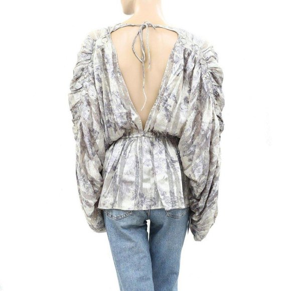 Asos Design Floral Printed Blouse Top Ruched Wrap Volume Sleeves S New - Picture 3 of 5